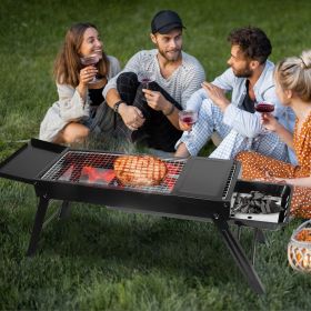 Foldable Charcoal BBQ Grill with Shelf Stainless Steel Grill Net Easy Setup Portable Tabletop Barbecue Grill for Camping Picnic Outdoor Party Backyard